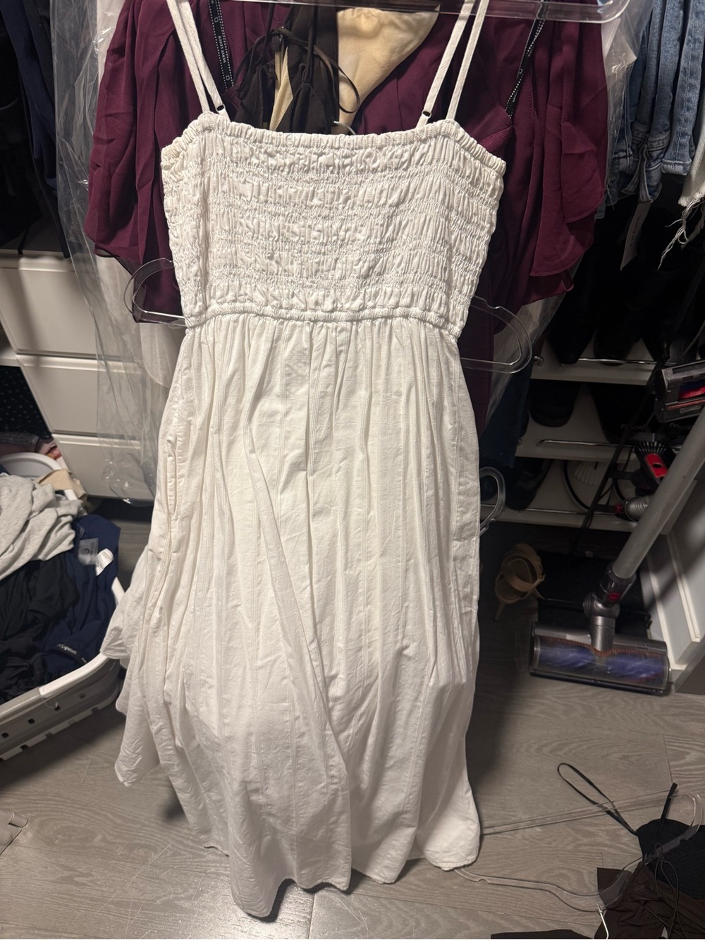 Madewell White Smocked Maxi Dress with Spaghetti Straps
